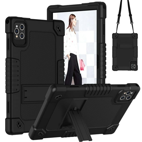 FIEWESEY For MEIZE D115 Digiland DL 1050 Tablet 10.1 inch Tablet Case & Shoulder Strap Kickstand Kids Friendly Case for DOMATON D105/Relndoo YOBANSE T618/Digiland S10 10.1" Tablet - Black