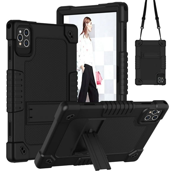 FIEWESEY For MEIZE D115 Digiland DL 1050 Tablet 10.1 inch Tablet Case & Shoulder Strap Kickstand Kids Friendly Case for DOMATON D105/Relndoo YOBANSE T618/Digiland S10 10.1" Tablet - Black