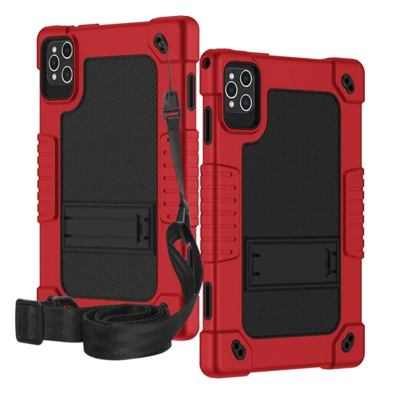 FIEWESEY For MEIZE D115 KADYBE D115 10.1 Inch Tablet Case & Shoulder Strap Kickstand Kids Friendly Case for ANTEMPER D106/Qukenk 2024/DOMATON D105/Relndoo YOBANSE T618/kimlok 10.1" Tablet,2*RedBlack