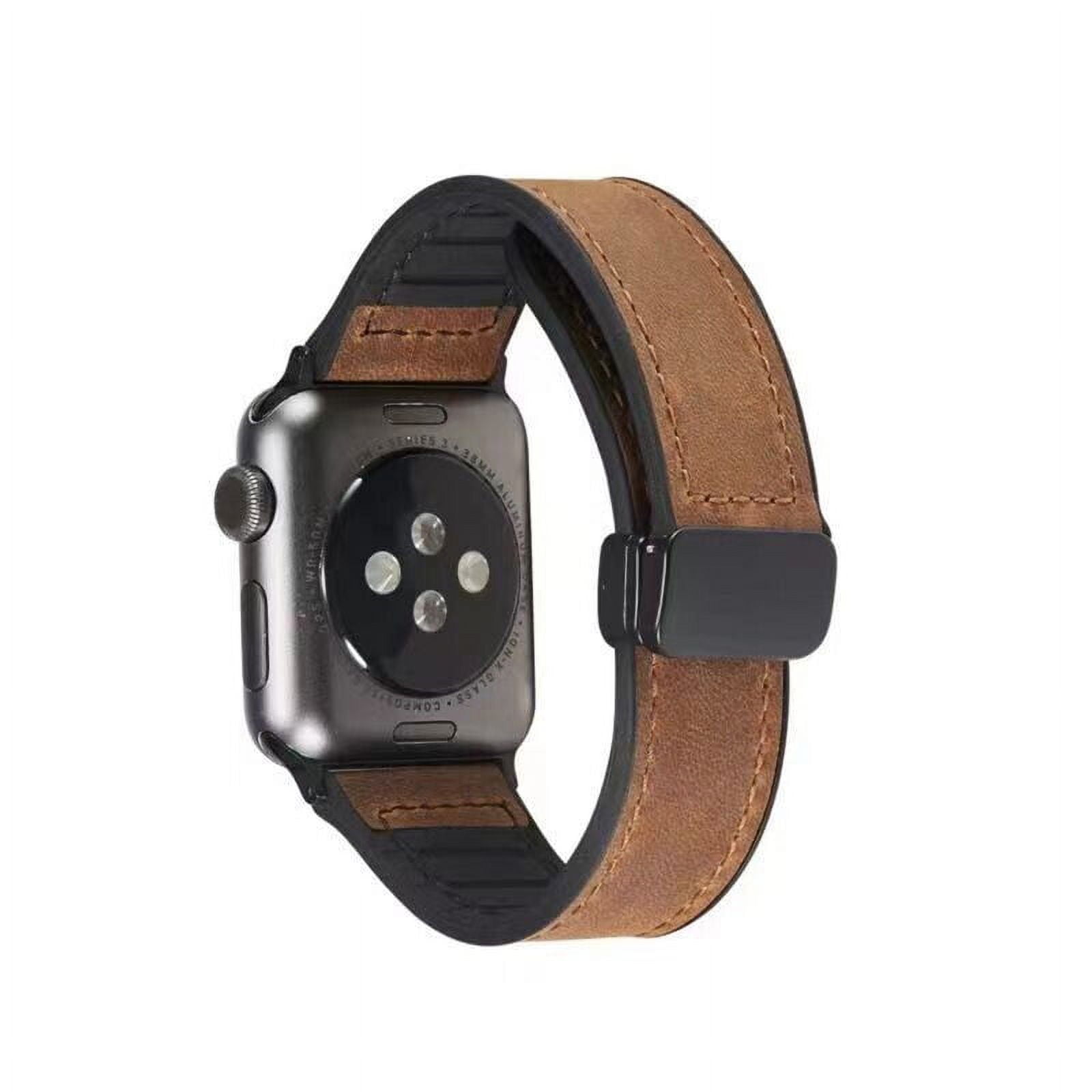NEW[BAND] Brown Leather Magnetic For Apple … Magnetic Leather Link Band For Apple Watch Multiple Colors  main image 2