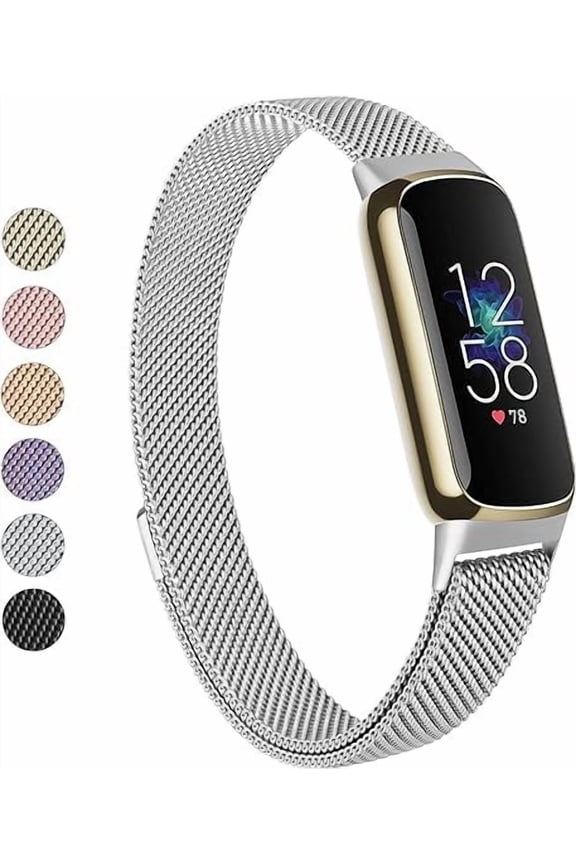 Metal Band Compatible with Fit_bit Luxe Bands, Stainless Steel Mesh Loop Adjustable Wristband Replacement Strap for Fit_bit Luxe/Luxe Special Edition Fitness Tracker Women Men - Silver