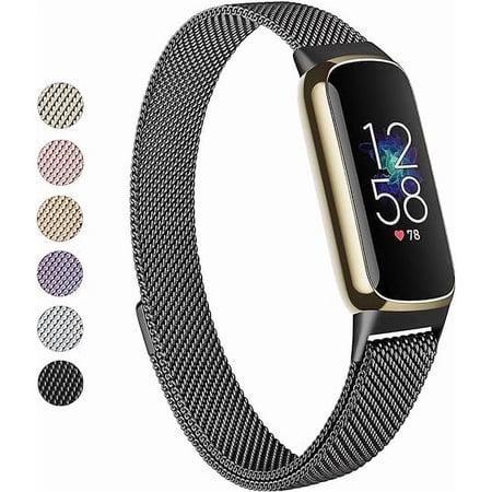 FIEWESEY Metal Band Compatible with Fit bit Luxe Bands, Stainless Steel Mesh Loop Adjustable Wristband Replacement Strap for Fit bit Luxe/Luxe Special Edition Fitness Tracker Women Men - Black