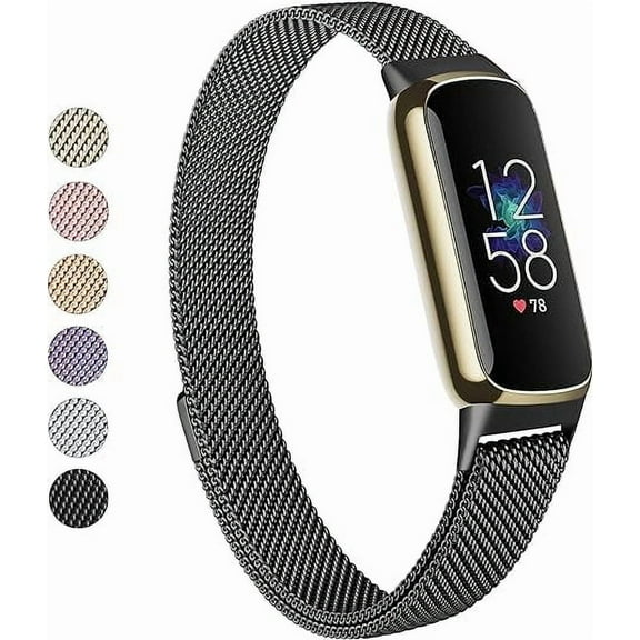 FIEWESEY Metal Band Compatible with Fit bit Luxe Bands, Stainless Steel Mesh Loop Adjustable Wristband Replacement Strap for Fit bit Luxe/Luxe Special Edition Fitness Tracker Women Men - Black