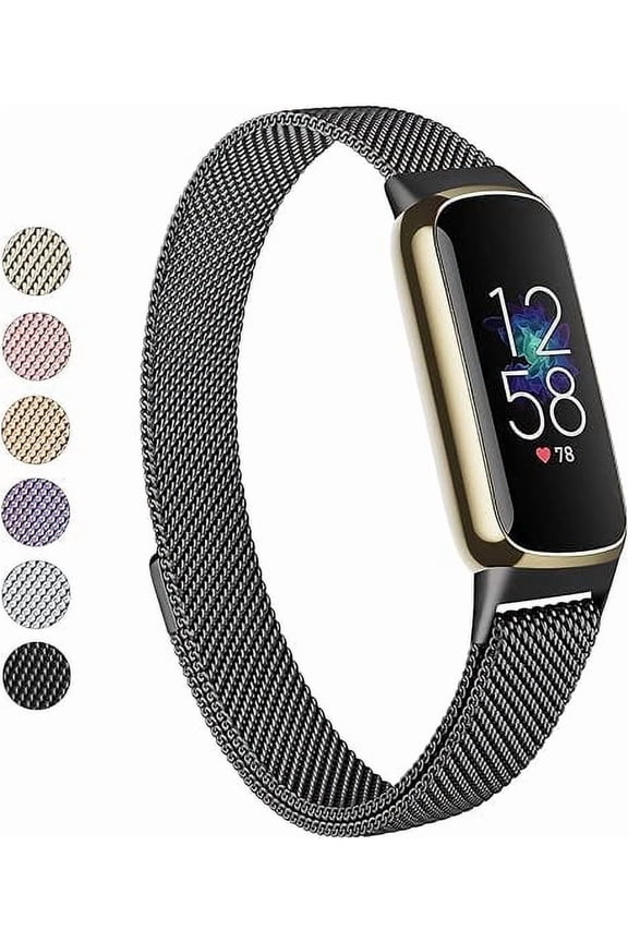 Metal Band Compatible with Fit bit Luxe Bands, Stainless Steel Mesh Loop Adjustable Wristband Replacement Strap for Fit bit Luxe/Luxe Special Edition Fitness Tracker Women Men - Black