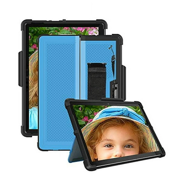 FIEWESEY for Microsoft Surface Go 3 (2021) Case,Shockproof Protective Cover Case with Pen Holder Hand Strap,Compatible with Type Cover Keyboard,for Microsoft Surface Go 3/Go 2/Go 2018 (Black/Blue)