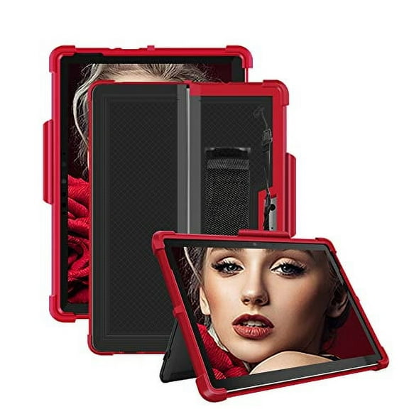 FIEWESEY for Microsoft Surface Go 3 (2021) Case,Shockproof Protective Cover Case with Pen Holder Hand Strap,Compatible with Type Cover Keyboard,for Microsoft Surface Go 3/Go 2/Go 2018 (Red/Black)