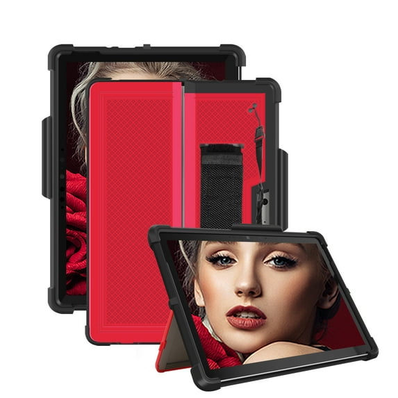 FIEWESEY for Microsoft Surface Go 4 (2024) Case,Shockproof Protective Cover Case with Pen Holder Hand Strap,Compatible with Type Cover Keyboard,for Microsoft Surface Go 3/Go 2/Go 2018(Red/Black)