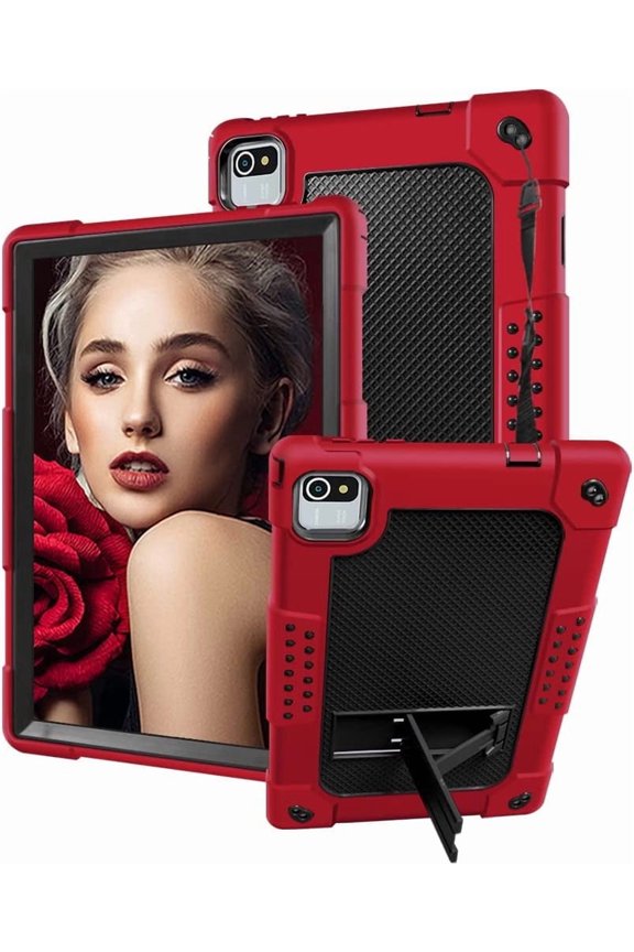 Compatible with aiprotablet C20e / Moderness MB1001 10.1 inch Tablet Case Kids Friendly Shockproof Built in Kickstand & Shoulder Strap Hard Back Shell for aiprotablet Model C20e - Red Black
