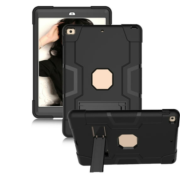 FIEWESEY For New iPad 10.2 Case 2021,Hybrid Shockproof Rugged Anti-Impact Drop With Stand Protection Case for Apple iPad 10.2 inch Tablet 7th/8th/9th Generation 2019/2020/2021 Released(Black/Black)