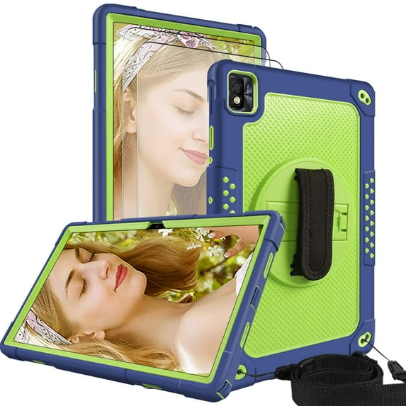 FIEWESEY for Nokia T20 Tablet Case,Heavy-Duty Drop-Proof Shock-Resistant Kids Friendly Rugged Cover for Nokia T20 (Model:TA-1392 TA-1394 TA-1397)+Screen Protector(Navy/Green,2 Pcs)