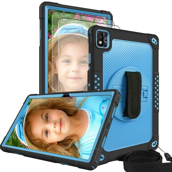 FIEWESEY for Nokia T20 Tablet Case,Heavy-Duty Drop-Proof Shock-Resistant Kids Friendly Rugged Cover for Nokia T20 (Model:TA-1392 TA-1394 TA-1397)+Screen Protector(Black/Blue,2 Pcs)