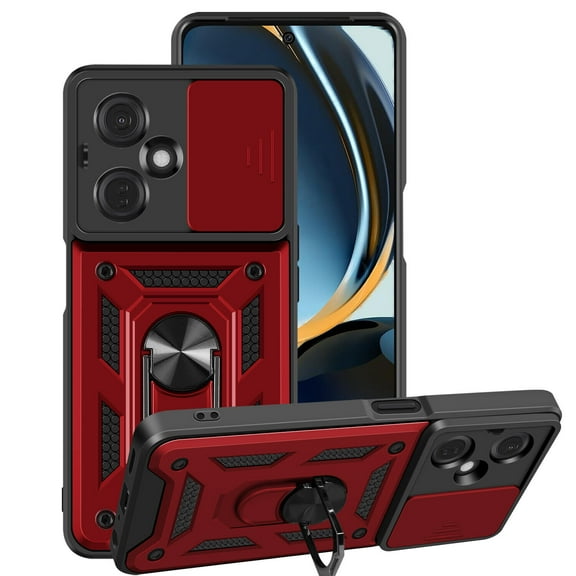 FIEWESEY for One Plus Nord N30 5G Case,Shockproof with 360 Degree Ring Stand & Slide Lens Cover & Support Magnetic Car Mount for One Plus Nord N30 5G(Red)