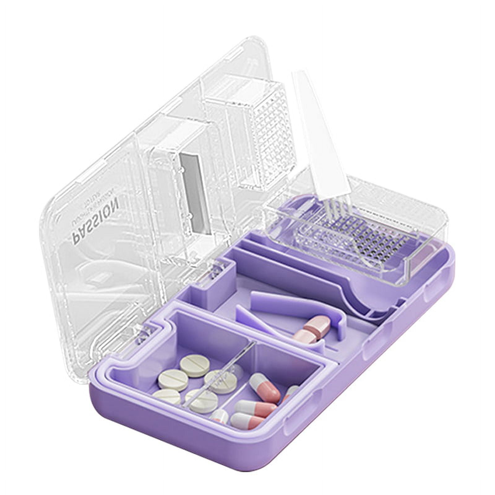 Fullicon 3 In 1 Pill Crusher Fine Powder With Stainless Steel Grinding Head, Pill Grinder For Elderly & Pet, Pill Cutter Splitter With Storage, Triturador De Pastillas With Free Brush (Indigo