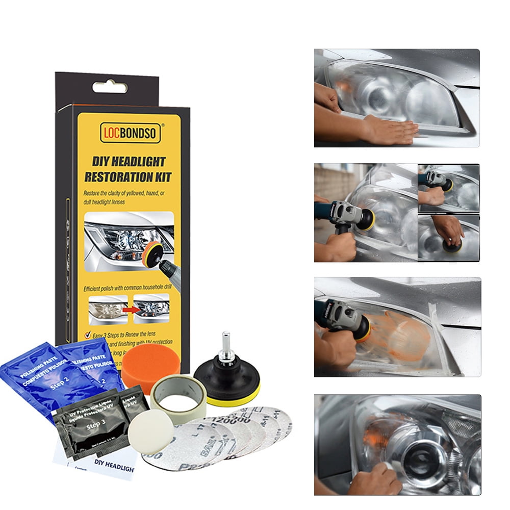 Pro Car Headlight Lens Restoration & Polishing Kit – Cleaner & Repair Tool Set