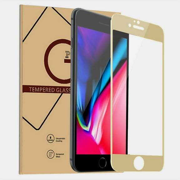 FIEWESEY Protector Tempered Glass Film Friendly Full Edge Anti Fingerprint Anti-Scratch Easy Install Anti-Bubble for Apple iPhone 8 /7 / SE 2020 / SE 2022 (Gold)