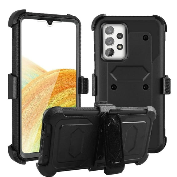 FIEWESEY for Samsung Galaxy A33 Phone Case,Heavy Duty Shock-Absorption/High Impact Resistant Armor Holster Defender Case with Kickstand + Swivel Belt Clip Holster for Samsung Galaxy A33(Black)