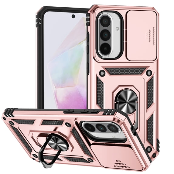 FIEWESEY for Samsung Galaxy A36 5G Case Built-in Slide Camera Cover & Kickstand Heavy Duty Protection Shockproof Phone Case for Samsung Galaxy A36 5G,Rose Gold