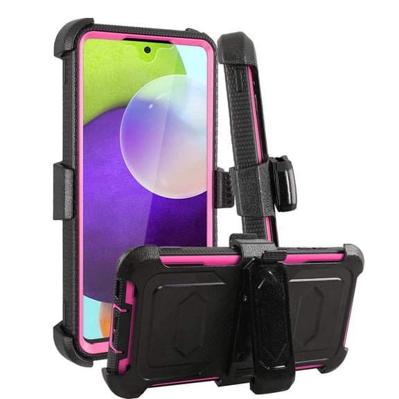 FIEWESEY for Samsung Galaxy A53 Phone Case,Heavy Duty Shock-Absorption/High Impact Resistant Armor Holster Defender Case with Kickstand + Swivel Belt Clip Holster for Samsung Galaxy A53(Pink)