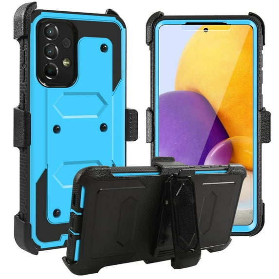 FIEWESEY for Samsung Galaxy A73 Phone Case,Heavy Duty Shock-Absorption/High Impact Resistant Armor Holster Defender Case with Kickstand + Swivel Belt Clip Holster for Samsung Galaxy A73(Blue)