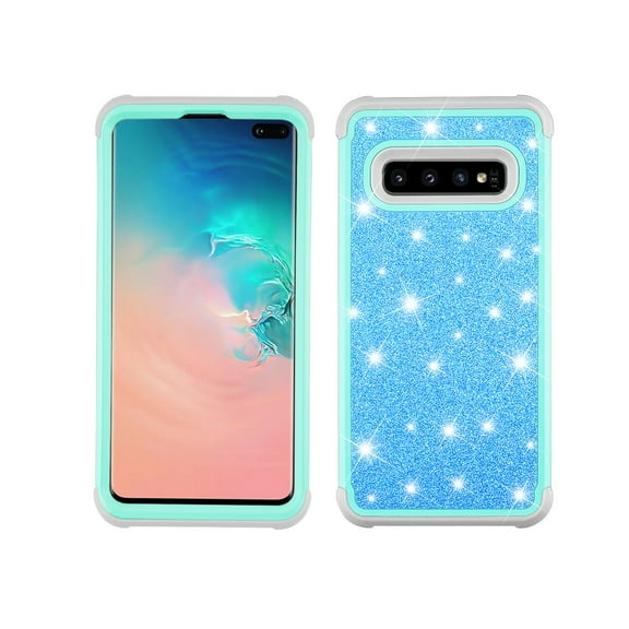 FIEWESEY For Samsung Galaxy S10 Phone Case, Shockproof Glitter Sparkle Bling Silicone PC Hybrid Armor Phone Case Cover for Samsung Galaxy S10 6.1 Inch (2019 Model)(Blue)