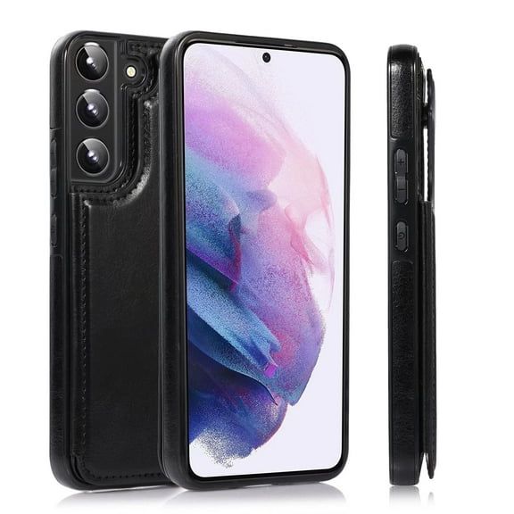 FIEWESEY for Samsung Galaxy S22 Wallet Case with Card Holder, PU Leather Kickstand Card Slots Case, Double Magnetic Clasp Durable Shockproof Cover for Samsung Galaxy S22(Black)