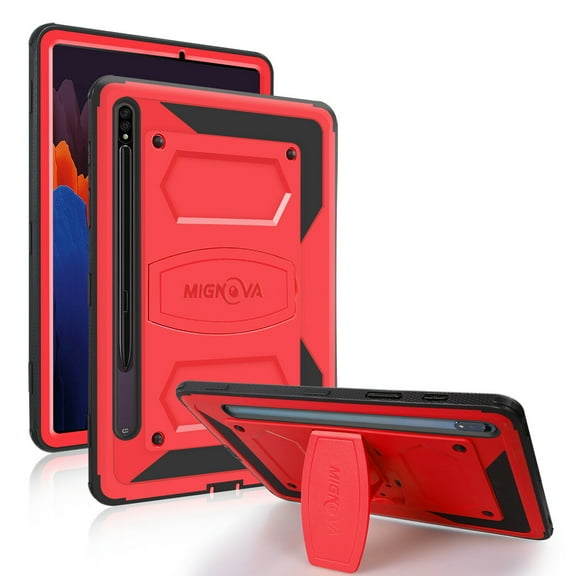 FIEWESEY for Samsung Galaxy Tab S8/Tab S7 Tablet Case,Shock-Resistant Drop-Proof Hybrid Rugged case(Built-in Stand), for Samsung Galaxy Tab S8/Galaxy Tab S7 11 inch Tablet(Red)