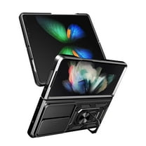 FIEWESEY for Samsung Galaxy Z Fold 4 5G Case,Shockproof with 360 Degree Ring Stand & Slide Lens Cover & Support Magnetic Car Mount for Samsung Galaxy Z Fold 4 5G 2022 (Black)