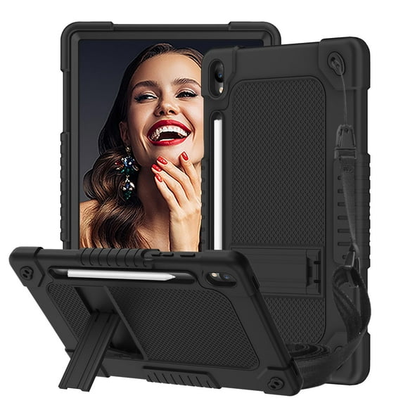 FIEWESEY for Samsung Tab S10 FE 5G 10.9 inch 2025/S9 11 in/ Tablet S9 FE 5G 2023 Shockproof Kids Friendly Case with S Pen Holder Kickstand Shoulder Strap for Galaxy Tab S10 FE/S9 FE/ S9 11" (Black)