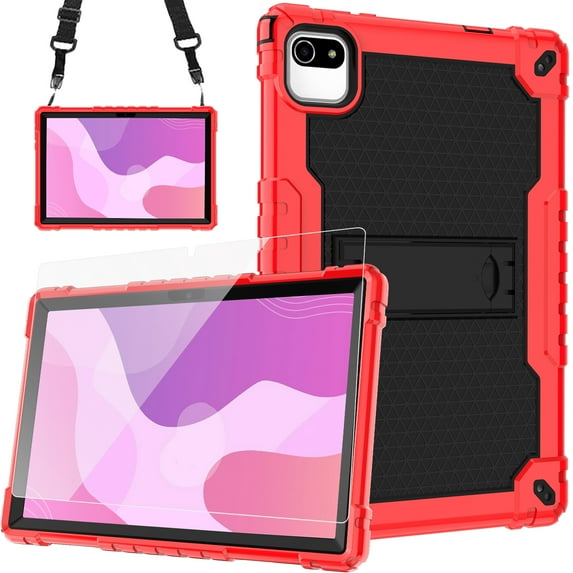 FIEWESEY Shockproof Kids Case For Moderness MB1001/CZZ /Okaysea / HAPPYBE/ANYLAKE/Freeski/OLEXEX/ Bestski/Velorim/ZZB/Blackview Tab 7/WeTap Y10 10.1 inch Tablet + Screen Protector (Red/Black,1 Pcs)