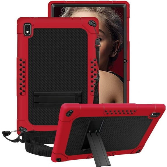FIEWESEY Shockproof Kids Friendly with Kickstand Shoulder Strap Hybrid case for Vastking KingPad K10/KingPad K10 Pro/KingPad Z10/BYYBUO SmartPad A10/Oangcc 10.1" Android 10 Tablet(Red/Black)