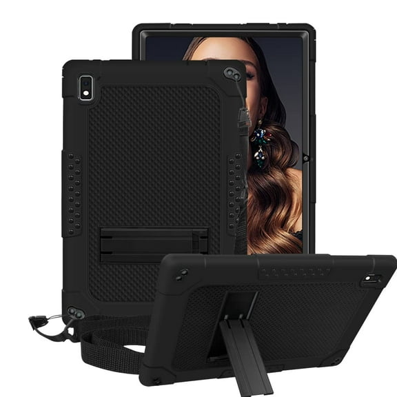 FIEWESEY Shockproof Kids Friendly with Kickstand Shoulder Strap Hybrid case for Vastking KingPad K10/KingPad K10 Pro/KingPad Z10/BYYBUO SmartPad A10/Oangcc 10.1" Android 10 Tablet(Black/Black)