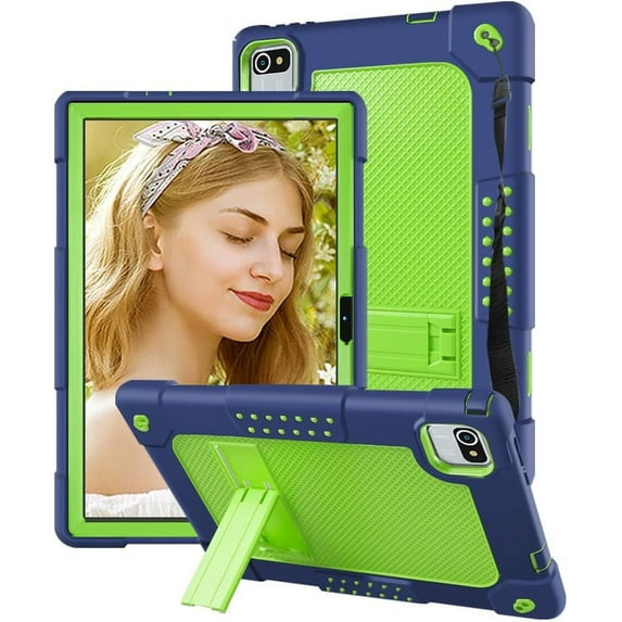 FIEWESEY Shockproof Kids Friendly Shoulder Strap Hybrid Tablet Case for Baken B10-2022/Mouikei Mke1001/Urao URa10031/Volentex M10/Freeski Fsk10018/Xgody N01/Wetap Y10/Lville Lville10051(Navy/Green)