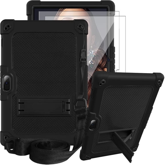 FIEWESEY Shockproof Kids Shoulder Strap Cover,with Screen Protector Case for Vankyo MatrixPad S10/ZZB ZB10/ATOZEE AT10/AOYODKG A38/YQSAVIOR/CUPEISI/Coopers YQ10S 10 Inch Tablet (Black+Black,2 Pcs)