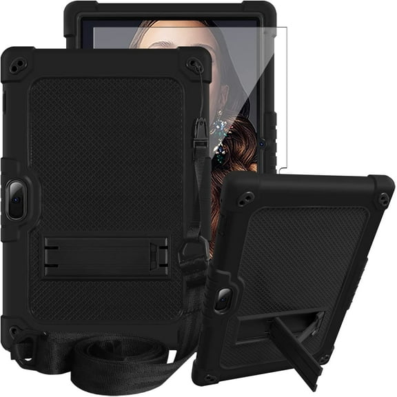 FIEWESEY Shockproof Kids Shoulder Strap Cover,with Screen Protector Case for Vankyo MatrixPad S10/ZZB ZB10/ATOZEE AT10/AOYODKG A38/YQSAVIOR/CUPEISI/Coopers YQ10S 10 Inch Tablet (Black/Black,1 Pcs)