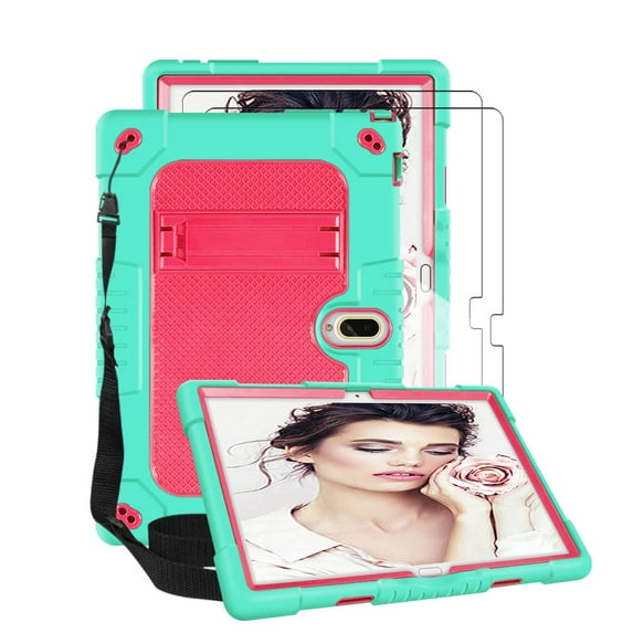 FIEWESEY Shockproof Rugged Kids Case for MAGCH M210/M101/L21/ZONKO K118/K116/Feonal K116/MEIZE K116/K118/Xiashuanghu RS10/Kaktin/TPSPAD Android 10 10 inch Tablet+Screen Protector(Green/Pink,2 Pcs)