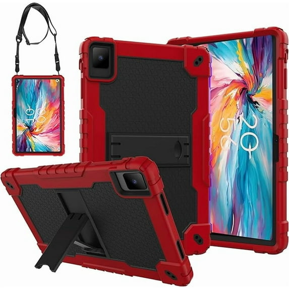 FIEWESEY for TCL TAB 10 NXTPAPER 5G 10.4 Inch Tablet Case with Shoulder Strap Hard Back Hybrid Shockproof Kids Friendly Case for TCL TAB 10 NXTPAPER 5G 10.4 Inch Model 9199S Tablet (Red/Black)