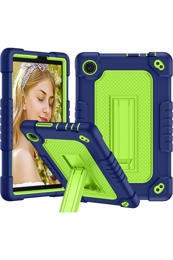 For TCL TAB 8 LE 9137W/For TCL TAB 8 WiFi 9132X Tablet Case Soft Silicone Rubber Had Back Shell Kids Friendly Case Built in Stand Shoulder Strap For TCL TAB 8 LE /TCL TAB 8 WiFi(Navy Green)