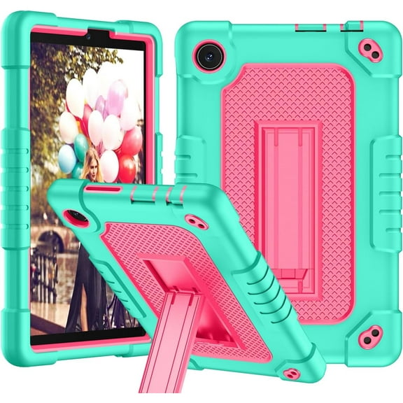 FIEWESEY For TCL TAB 8 LE 9137W/For TCL TAB 8 WiFi 9132X Tablet Case Soft Silicone Rubber Had Back Shell Kids Friendly Case Built in Stand Shoulder Strap For TCL TAB 8 LE /TCL TAB 8 WiFi(Green Pink)