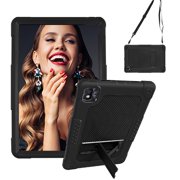 FIEWESEY for TCL Tab 10 5G Tablet Case with Shoulder Strap Soft Silicone&Hard Back Hybrid Shockproof Kids Friendly Case for TCL Tab 10s 10.1" FHD Model 9081X/TCL Tab 10 5G TCL-9183W(Black/Black)