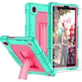 thumbnail image 1 of FIEWESEY for TCL Tab 8 V/Tab 8 SE (6048E) Tablet Case Soft Silicone Rubber Heavy Duty Hybrid Had Back Shell Protection Shockproof Kids Friendly with Built in Stand Shoulder Strap (Green+Pink/1 Pcs), 1 of 8