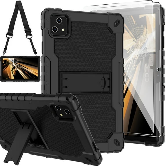 FIEWESEY Tablet Case for T-Mobile Revvl Tab 5G,Shockproof Heavy Duty Protective Cover with Kickstand Shoulder Strap Shell Case Fit for T-Mobile Revvl Tab 5G 2023+Screen Protector (Black/Black,2 Pack)