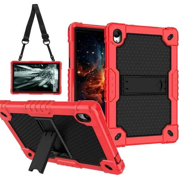 FIEWESEY for Urao C107/Jeazans OC101/C107 10.1 inch Tablet Hybird Case Kids Friendly with Stand case Cover for HiGrace C107/ZOFYWNAS C107/Freeski C107/Pswarfd 10.1 inch Tablet (Red/Black)