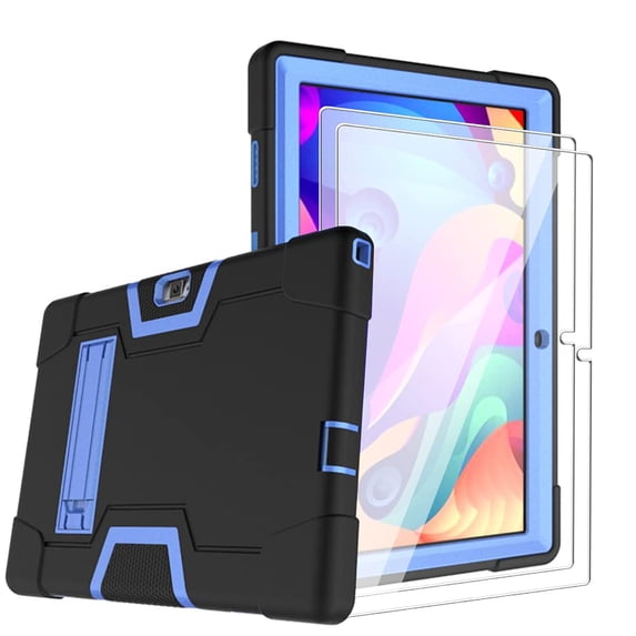 FIEWESEY for Vankyo matrixpad s30 10 Inch Case,Hybrid Heavy Duty Shockproof Rugged Protective Case with Stand for Vankyo MatrixPad S30 10 Inch+Tempered Glass Screen Protector (Black/Blue, 2 Pack)