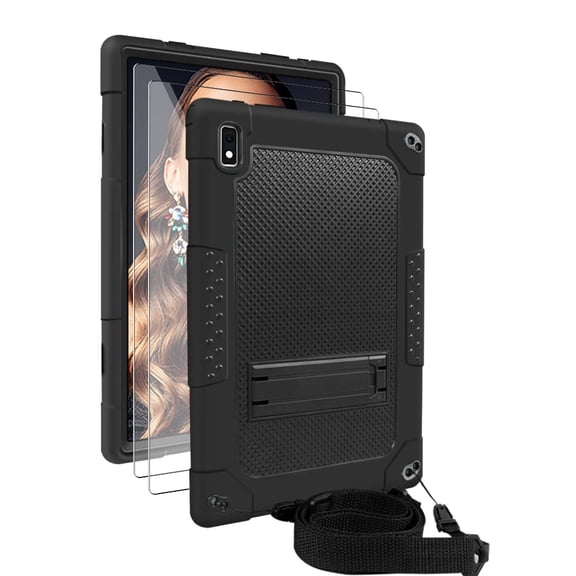 FIEWESEY for Vastking KingPad K10 Pro Tablet Case,Heavy-Duty Drop-Proof Shock-Resistant Kids Friendly Rugged Cover for Vastking KingPad K10 Pro 10.1 inch+Screen Protector (Black/Black,2 Pcs)