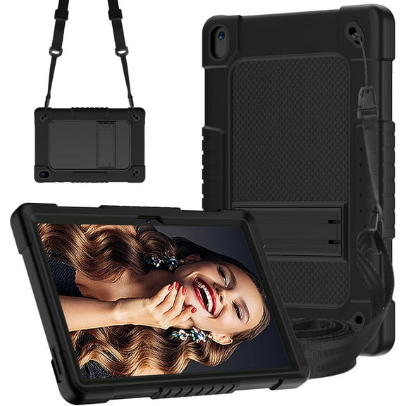 FIEWESEY for Walmart Onn 10.1 2024 Tablet Case for Onn 10.1 Gen 4 Case Shockproof Hybrid for Kid Kids Friendly Shell Case Built in Shoulder Strap Stand for Walmart Onn 10.1 2024 100135925 - Black