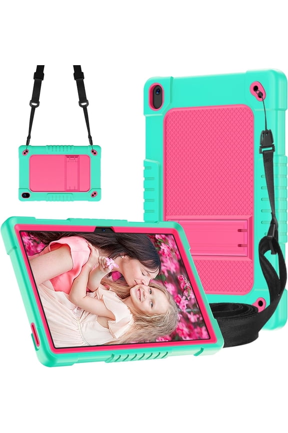 for Walmart Onn 10.1 2024 Tablet Case for Onn 10.1 Gen 4 Case Shockproof Hybrid for Kid Kids Friendly Shell Case Built in Shoulder Strap Stand for Walmart Onn 10.1 2024 100135925 - GreenPink