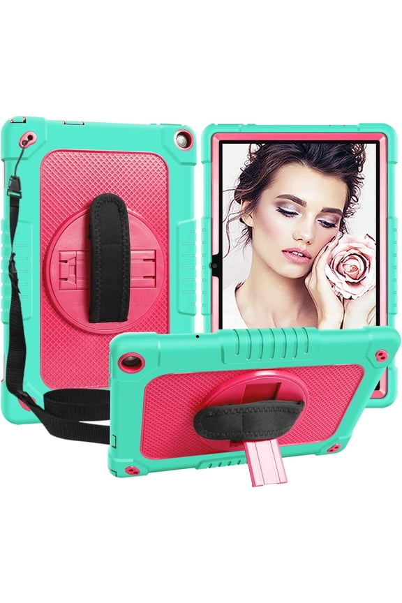 For Walmart Onn 10.1 Tablet Case 2022 For Walmart Onn 10.1 Gen 3 Model 100071485 Tab Case Shockproof Kids Friendly Armor Case Kickstand Shoulder Hand Strap Protective Shell - Green+Pink