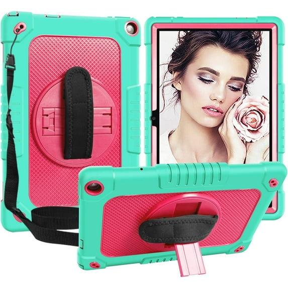 FIEWESEY For Walmart Onn 10.1 Tablet Case 2022 For Walmart Onn 10.1 Gen 3 Model 100071485 Tab Case Shockproof Kids Friendly Armor Case Kickstand Shoulder Hand Strap Protective Shell - Green+Pink