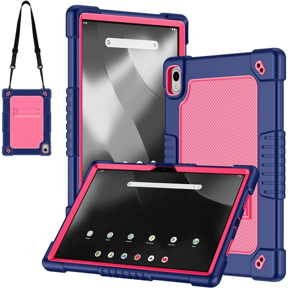 FIEWESEY For Walmart Onn 11 inch Tablet Pro 2024 Model Case/Onn 11 inch Tablet Pro(100146660) Soft Silicone Case Kids Friendly with Shoulder Strap Stand for Walmart Onn 11" Tablet Pro 2024 - NavyPink