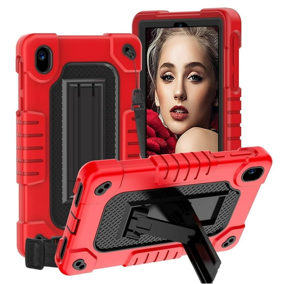 FIEWESEY for Walmart Onn 8 2024 Tablet Case for Onn 8 4th Gen Case Shockproof Hybrid for Kid Kids Friendly Shell Case Built in Shoulder Strap Stand for Walmart Onn 8 2024 Model 100135923 - RedBlack